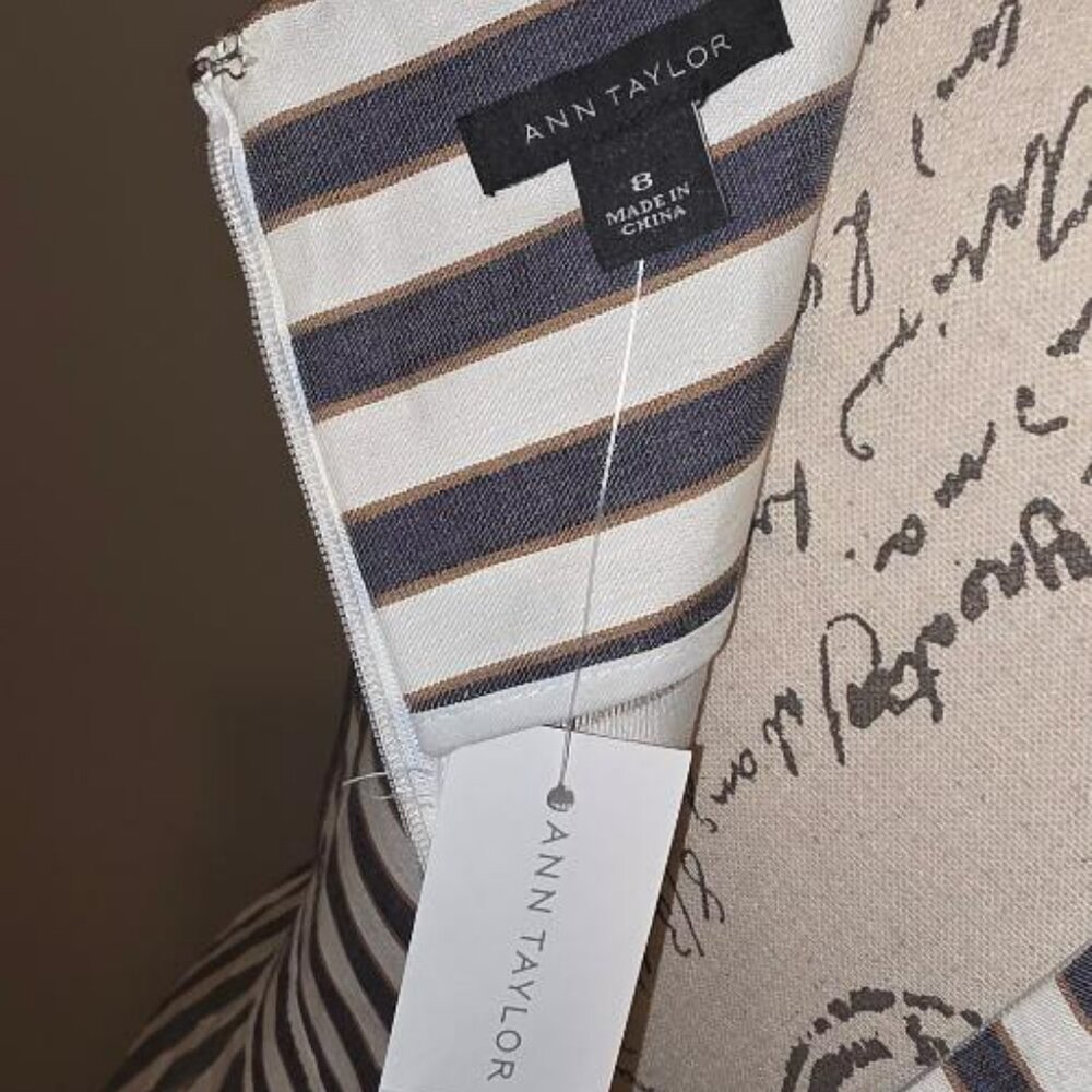 Ann Taylor Blue Ivory Striped Sheath Dress - Size 8 - Picture 4 of 4